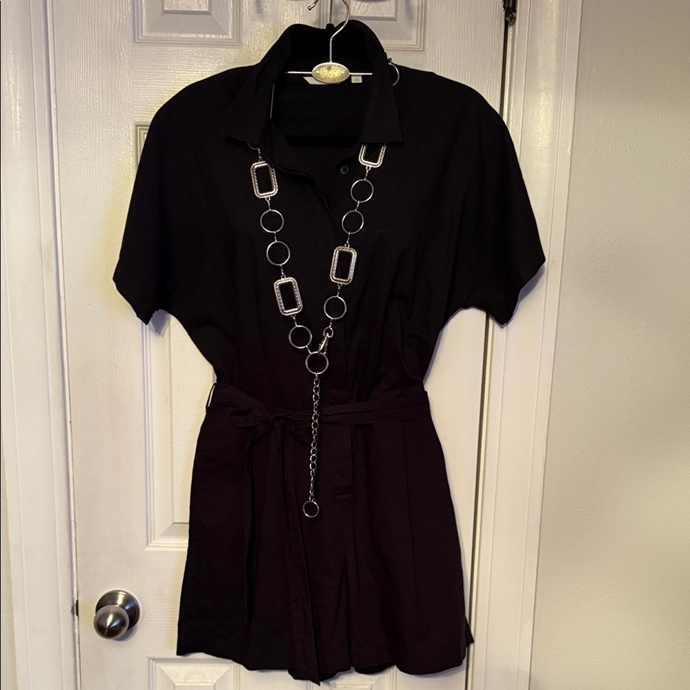 Uniqlo Linen Blend Black Belted Romper